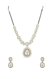 Two Tone Finish Kundan Polki Long Necklace Set