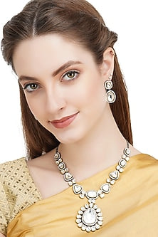 Two Tone Finish Kundan Polki Long Necklace Set