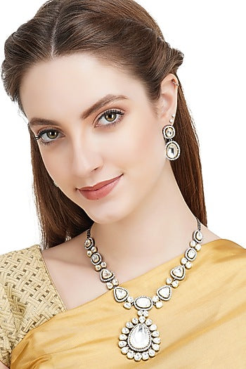 Two Tone Finish Kundan Polki Long Necklace Set
