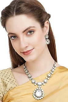 Two Tone Finish Kundan Polki Long Necklace Set