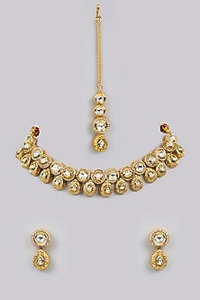 Gold Finish Kundan Polki Choker Necklace Set
