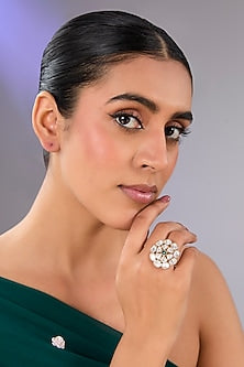 Gold Finish Kundan Polki Floral Ring