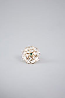 Gold Finish Kundan Polki Floral Ring