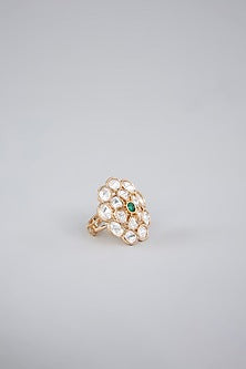 Gold Finish Kundan Polki Floral Ring