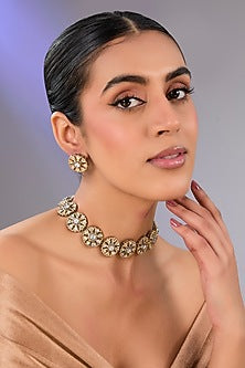 Gold Finish Kundan Polki Choker Necklace Set