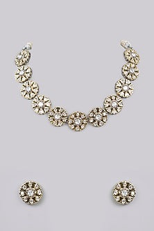 Gold Finish Kundan Polki Choker Necklace Set
