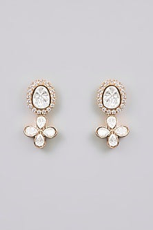 Gold Finish Kundan Polki & Pearl Floral Necklace Set