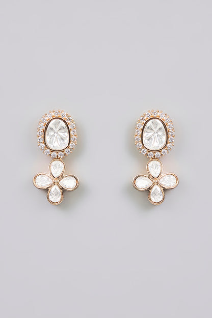 Gold Finish Kundan Polki & Pearl Floral Necklace Set
