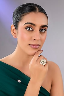 Gold Finish Gemstone Floral Ring