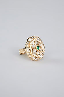 Gold Finish Gemstone Floral Ring
