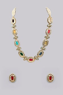 Gold Finish Multi-Colored Gemstone Necklace Set