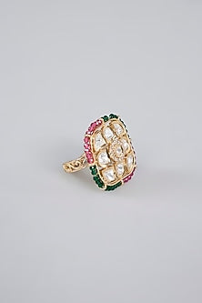 Gold Finish Beaded & Stone Ring