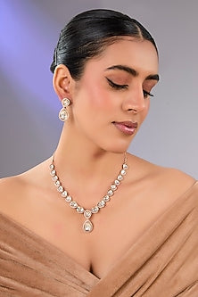 Gold Finish Kundan Polki & Pearl Necklace Set