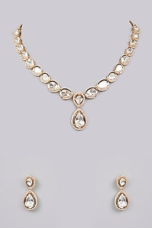 Gold Finish Kundan Polki & Pearl Necklace Set
