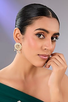 Gold Finish Kundan Polki & Pearl Stud Earrings