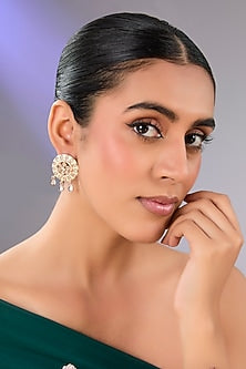 Gold Finish Kundan Polki & Pearl Stud Earrings