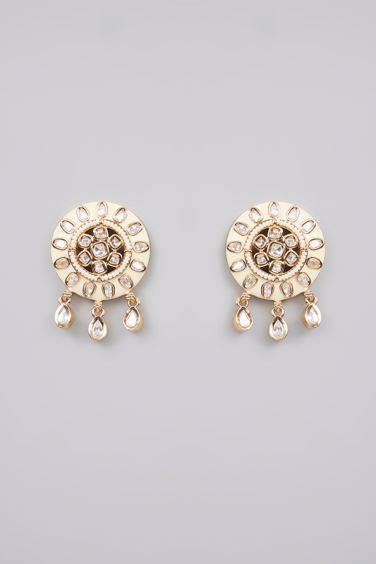 Gold Finish Kundan Polki & Pearl Stud Earrings