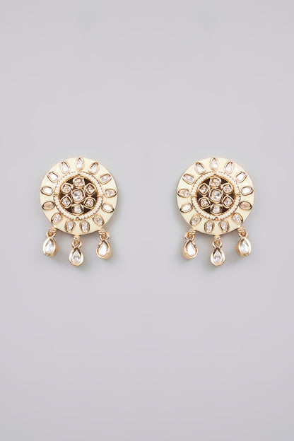 Gold Finish Kundan Polki & Pearl Stud Earrings