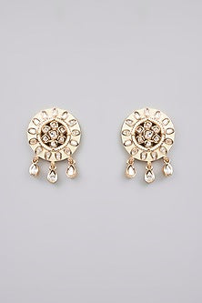Gold Finish Kundan Polki & Pearl Stud Earrings