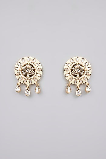 Gold Finish Kundan Polki & Pearl Stud Earrings