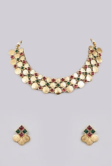 Gold Finish Kundan Polki Necklace Set