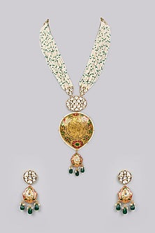 Gold Finish Kundan Polki Necklace Set