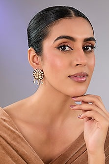 Gold Finish Green Pearl Hoop Earrings