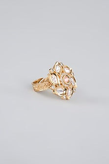 Gold Finish Pearl Beaded Ring