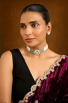 Gold Finish Pearl & Zircon Choker Necklace Set