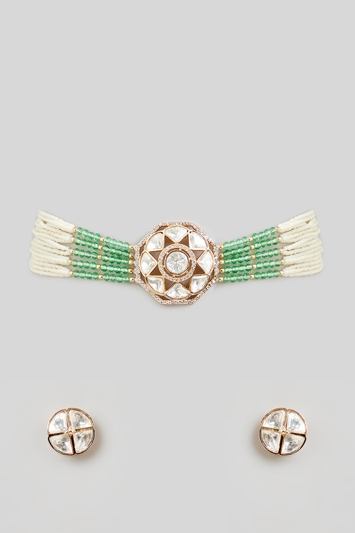 Gold Finish Pearl & Zircon Choker Necklace Set