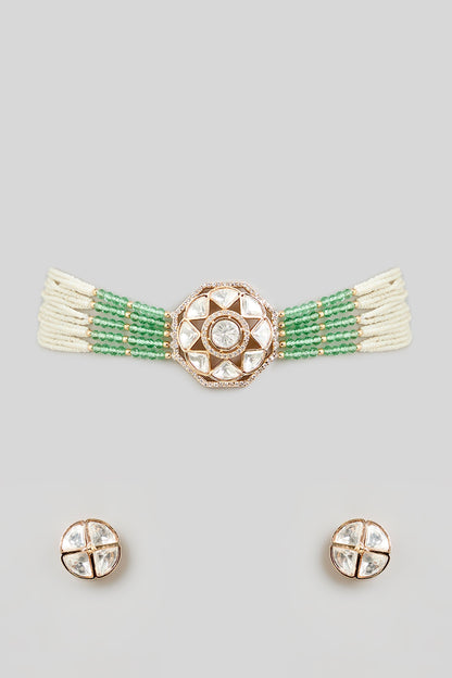 Gold Finish Pearl & Zircon Choker Necklace Set