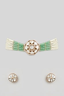 Gold Finish Pearl & Zircon Choker Necklace Set