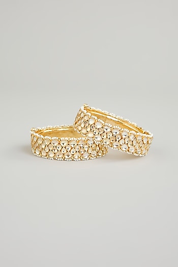 Gold Finish Kundan Polki Bangles (Set Of 2)