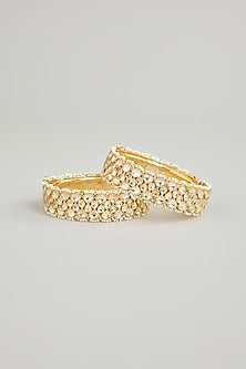 Gold Finish Kundan Polki Bangles (Set Of 2)