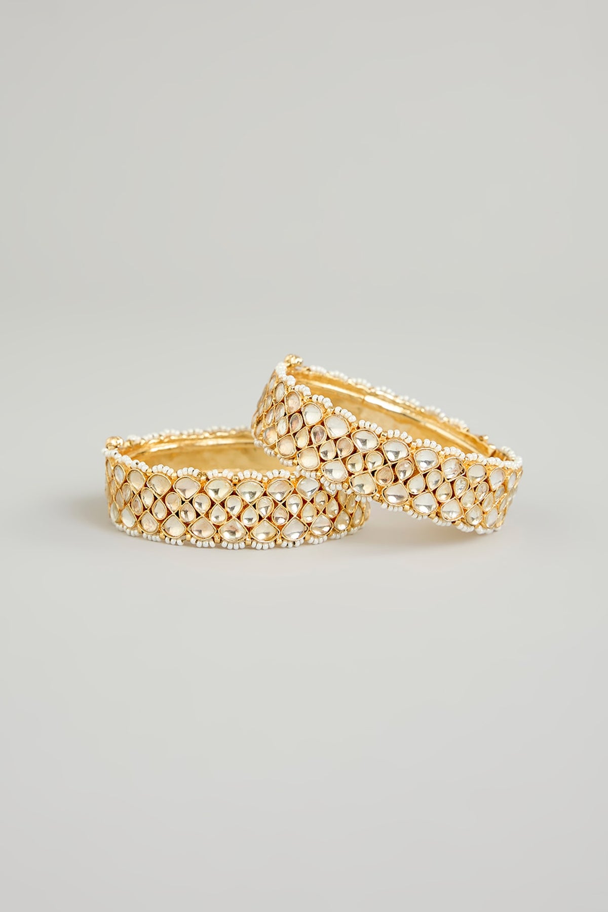 Gold Finish Kundan Polki Bangles (Set Of 2)