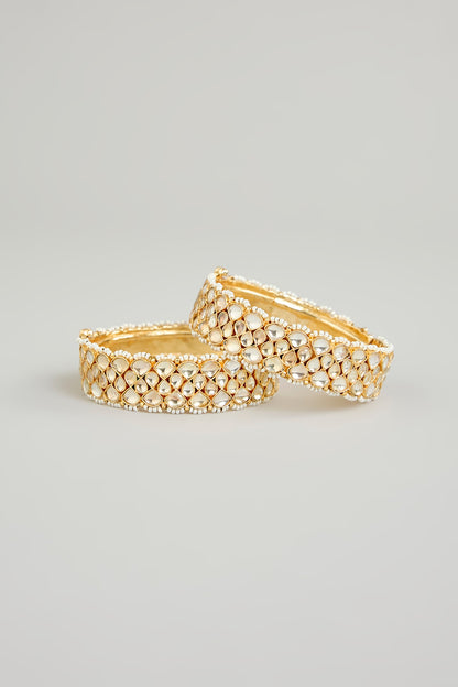 Gold Finish Kundan Polki Bangles (Set Of 2)