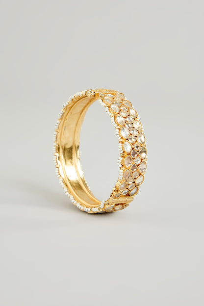 Gold Finish Kundan Polki Bangles (Set Of 2)