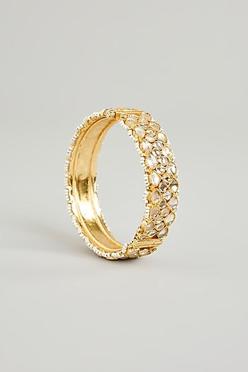 Gold Finish Kundan Polki Bangles (Set Of 2)