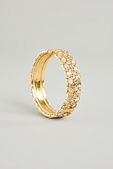 Gold Finish Kundan Polki Bangles (Set Of 2)