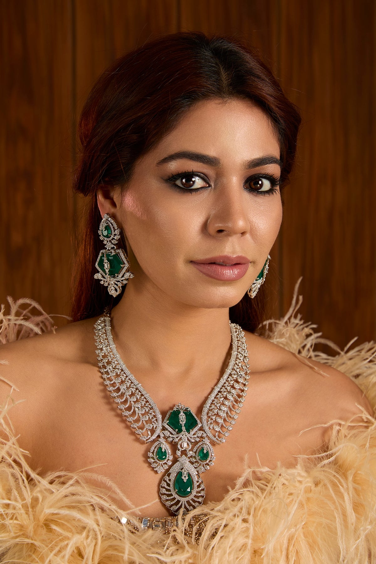 Gold Finish Emerald Green Cubic Zirconia Necklace Set