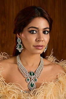 Gold Finish Emerald Green Cubic Zirconia Necklace Set