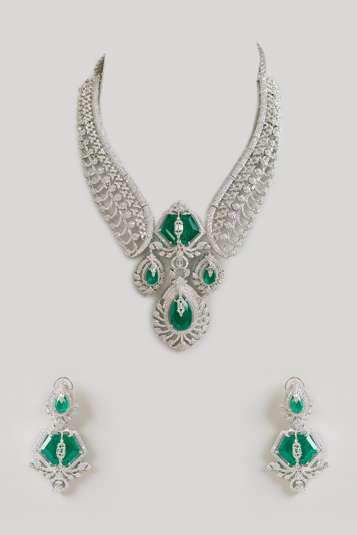 Gold Finish Emerald Green Cubic Zirconia Necklace Set