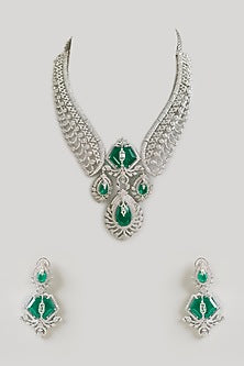 Gold Finish Emerald Green Cubic Zirconia Necklace Set