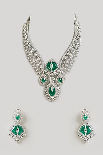 Gold Finish Emerald Green Cubic Zirconia Necklace Set