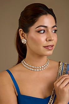 Gold Finish Kundan Polki Choker Necklace Set