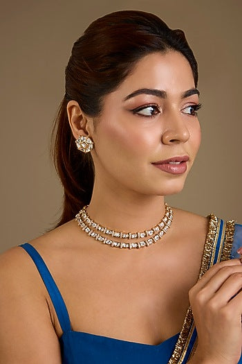 Gold Finish Kundan Polki Choker Necklace Set
