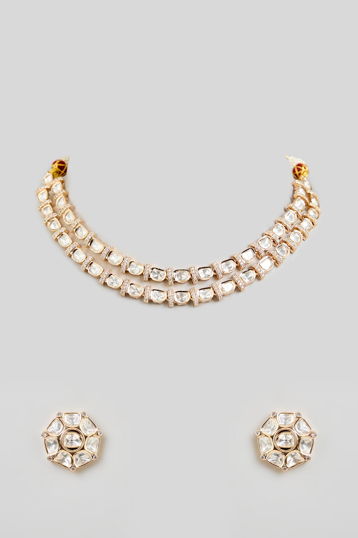 Gold Finish Kundan Polki Choker Necklace Set