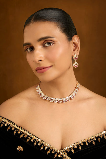 Gold Finish Kundan Polki Necklace Set