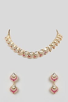 Gold Finish Kundan Polki Necklace Set