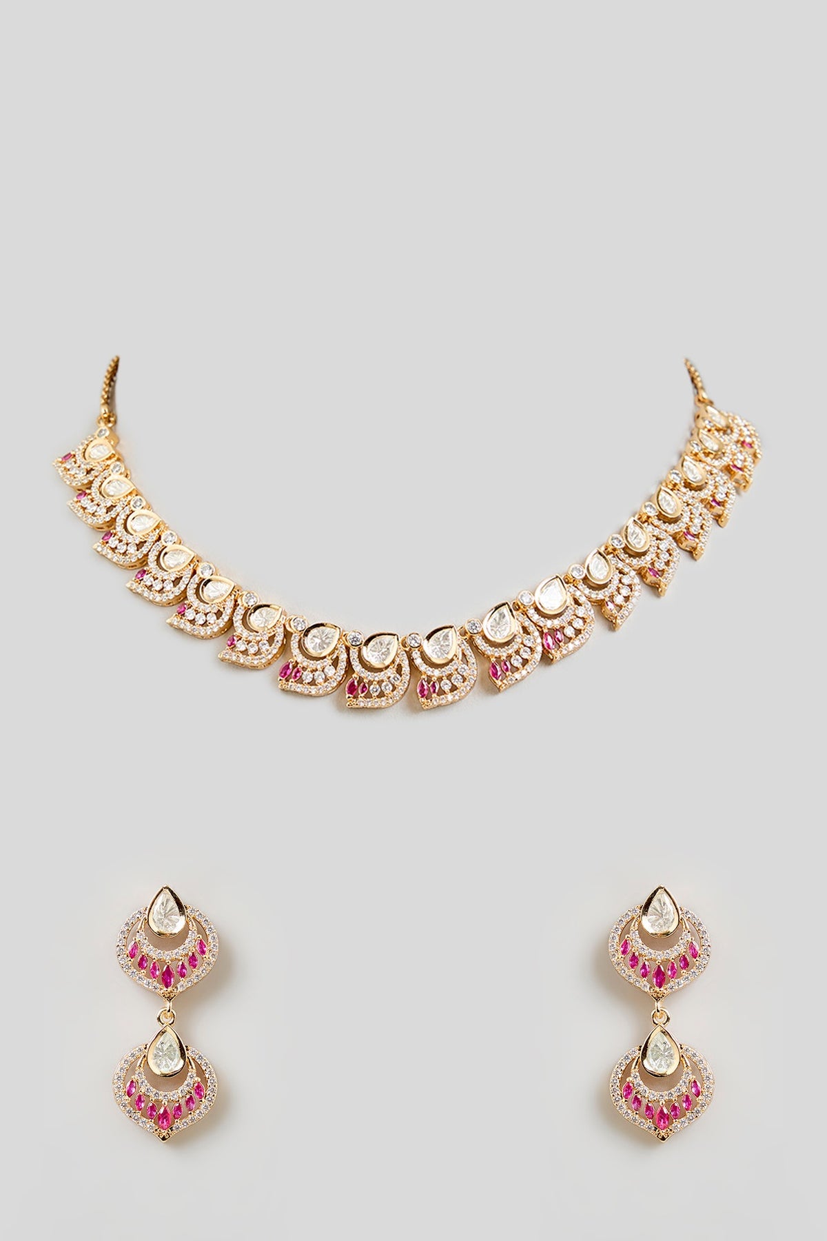Gold Finish Kundan Polki Necklace Set